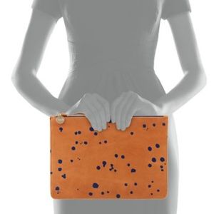 Clare V Foldover Splatter Clutch Camel with Navy